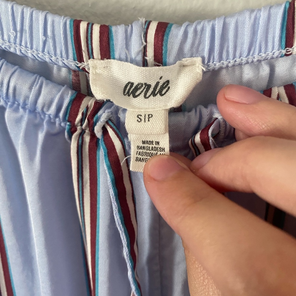 Aerie women's blue striped pajama matching set satin finish size small cozycore - Picture 9 of 12